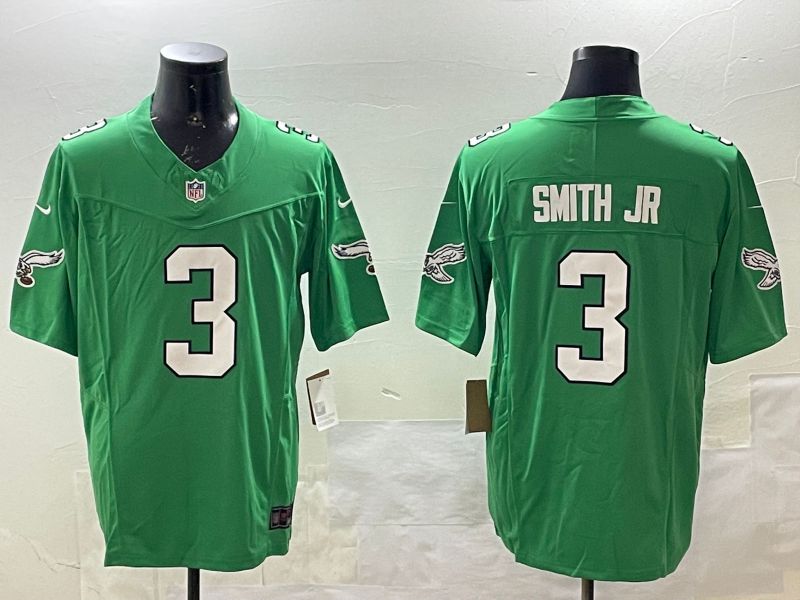 Men Philadelphia Eagles #3 Smith jr Green three generations 2025 Nike Vapor Limited NFL Jersey style 1